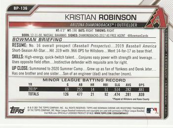2021 Bowman - Prospects Camo #BP-136 Kristian Robinson Back