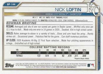 2021 Bowman - Prospects Camo #BP-144 Nick Loftin Back