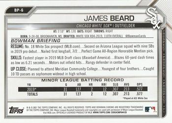 2021 Bowman - Prospects Sky Blue #BP-6 James Beard Back