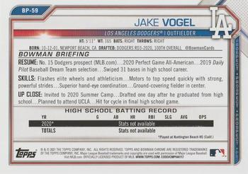 2021 Bowman - Prospects Sky Blue #BP-59 Jake Vogel Back