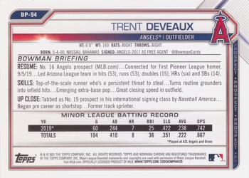 2021 Bowman - Prospects Sky Blue #BP-94 Trent Deveaux Back