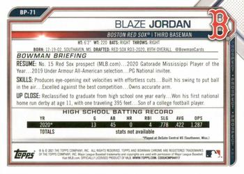 2021 Bowman - Prospects Purple #BP-71 Blaze Jordan Back