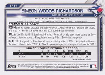 2021 Bowman - Prospects Purple #BP-95 Simeon Woods Richardson Back