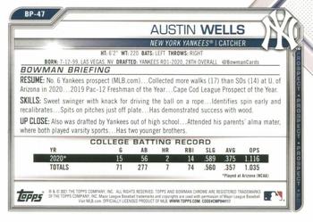 2021 Bowman - Prospects Blue #BP-47 Austin Wells Back