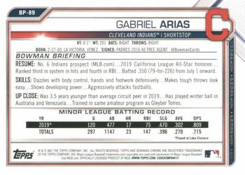 2021 Bowman - Prospects Blue #BP-89 Gabriel Arias Back