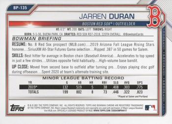 2021 Bowman - Prospects Blue #BP-135 Jarren Duran Back