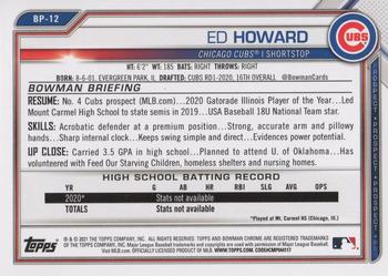 2021 Bowman - Prospects Green #BP-12 Ed Howard Back