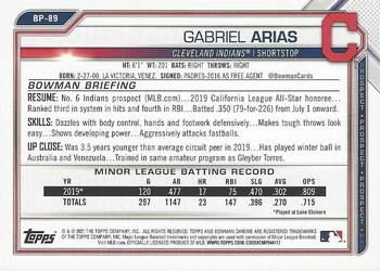 2021 Bowman - Prospects Green #BP-89 Gabriel Arias Back