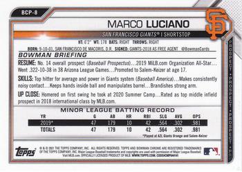 2021 Bowman - Chrome Prospects #BCP-8 Marco Luciano Back