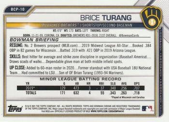 2021 Bowman - Chrome Prospects #BCP-10 Brice Turang Back