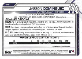 2021 Bowman - Chrome Prospects #BCP-13 Jasson Dominguez Back