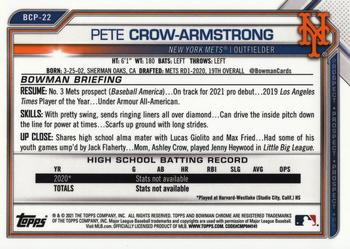 2021 Bowman - Chrome Prospects #BCP-22 Pete Crow-Armstrong Back