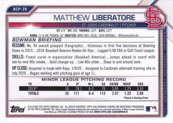 2021 Bowman - Chrome Prospects #BCP-29 Matthew Liberatore Back