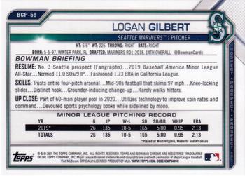 2021 Bowman - Chrome Prospects #BCP-58 Logan Gilbert Back