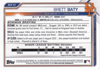 2021 Bowman - Chrome Prospects #BCP-67 Brett Baty Back
