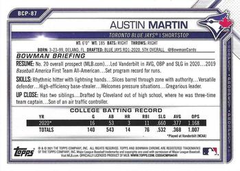 2021 Bowman - Chrome Prospects #BCP-87 Austin Martin Back