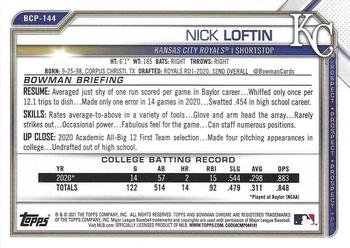 2021 Bowman - Chrome Prospects #BCP-144 Nick Loftin Back