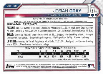 2021 Bowman - Chrome Prospects #BCP-150 Josiah Gray Back