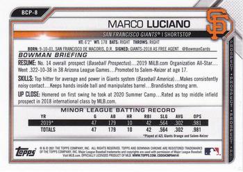 2021 Bowman - Chrome Prospects Atomic Refractor #BCP-8 Marco Luciano Back