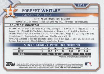 2021 Bowman - Chrome Prospects Refractor #BCP-9 Forrest Whitley Back