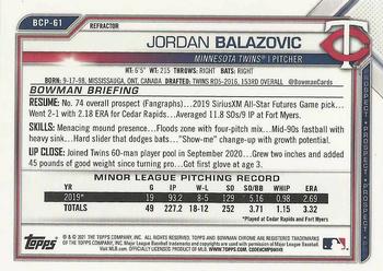 2021 Bowman - Chrome Prospects Refractor #BCP-61 Jordan Balazovic Back