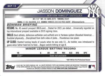 2021 Bowman - Chrome Prospects Speckle Refractor #BCP-13 Jasson Dominguez Back