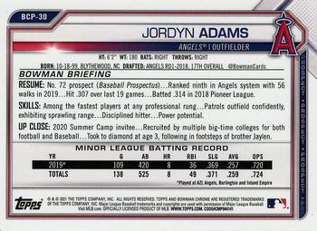 2021 Bowman - Chrome Prospects Purple Refractor #BCP-30 Jordyn Adams Back