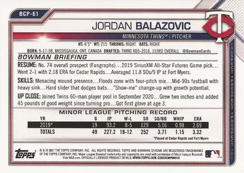 2021 Bowman - Chrome Prospects Aqua Refractor #BCP-61 Jordan Balazovic Back