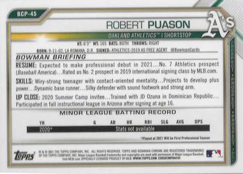 2021 Bowman - Chrome Prospects Green Refractor #BCP-45 Robert Puason Back