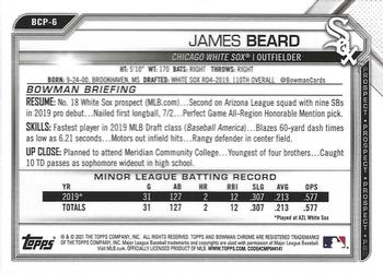 2021 Bowman - Chrome Prospects Gold Refractor #BCP-6 James Beard Back