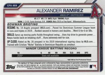 2021 Bowman - Chrome Prospect Autographs #CPA-ARA Alexander Ramirez Back