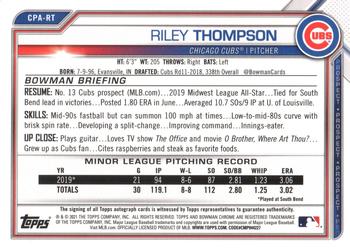 2021 Bowman - Chrome Prospect Autographs #CPA-RT Riley Thompson Back
