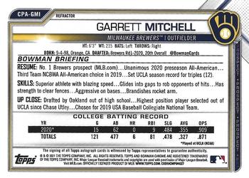 2021 Bowman - Chrome Prospect Autographs Refractor #CPA-GMI Garrett Mitchell Back