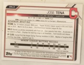 2021 Bowman - Chrome Prospect Autographs Refractor #CPA-JT Jose Tena Back