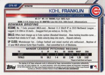 2021 Bowman - Chrome Prospect Autographs Refractor #CPA-KF Kohl Franklin Back