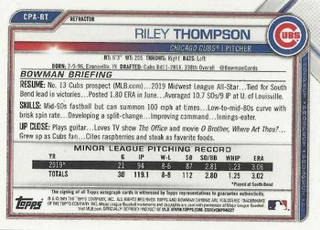 2021 Bowman - Chrome Prospect Autographs Refractor #CPA-RT Riley Thompson Back