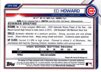 2021 Bowman - Chrome Prospect Autographs Speckle Refractor #CPA-EHO Ed Howard Back
