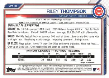 2021 Bowman - Chrome Prospect Autographs Speckle Refractor #CPA-RT Riley Thompson Back