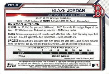 2021 Bowman - Prospect Autographs #PAPR-BJ Blaze Jordan Back