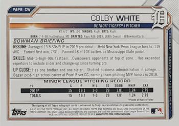 2021 Bowman - Prospect Autographs #PAPR-CW Colby White Back