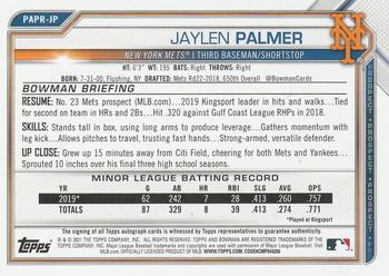 2021 Bowman - Prospect Autographs Blue #PAPR-JP Jaylen Palmer Back