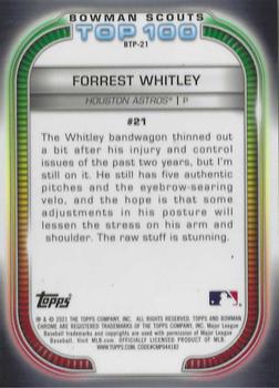2021 Bowman - Chrome Bowman Scouts Top 100 Gold Refractor #BTP-21 Forrest Whitley Back
