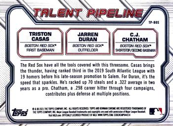 2021 Bowman - Chrome Talent Pipeline #TP-BOS C.J. Chatham / Jarren Duran / Triston Casas Back