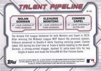 2021 Bowman - Chrome Talent Pipeline #TP-STL Nolan Gorman / Elehuris Montero / Conner Capel Back