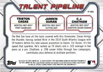 2021 Bowman - Chrome Talent Pipeline Gold Refractor #TP-BOS C.J. Chatham / Jarren Duran / Triston Casas Back