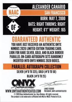 2020 Onyx Nimbus - Autographs Silver #NAAC Alexander Canario Back