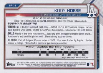 2021 Bowman - Prospects Neon Green #BP-39 Kody Hoese Back