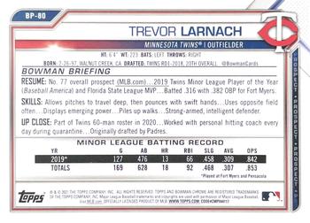 2021 Bowman - Prospects Neon Green #BP-80 Trevor Larnach Back