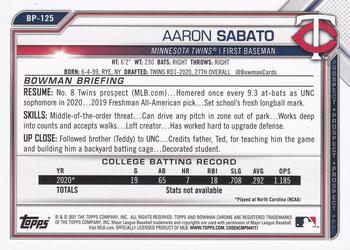 2021 Bowman - Prospects Neon Green #BP-125 Aaron Sabato Back