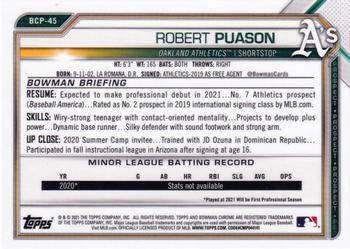 2021 Bowman - Chrome Prospects Fuchsia Refractor #BCP-45 Robert Puason Back